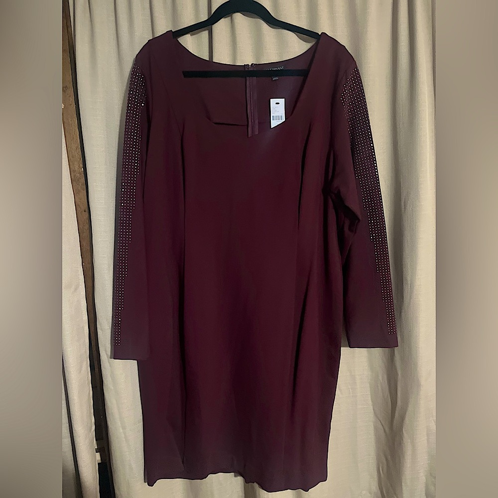 NWT Size 20 Lane Bryant Studded Sleeve Burgundy Bodycon Dress